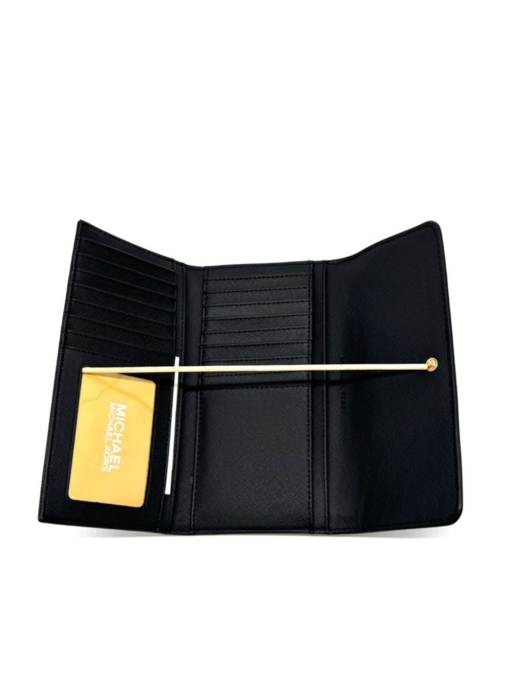 Michael Kors Large Trifold Wallet Black/Gold - Picture 7 of 10